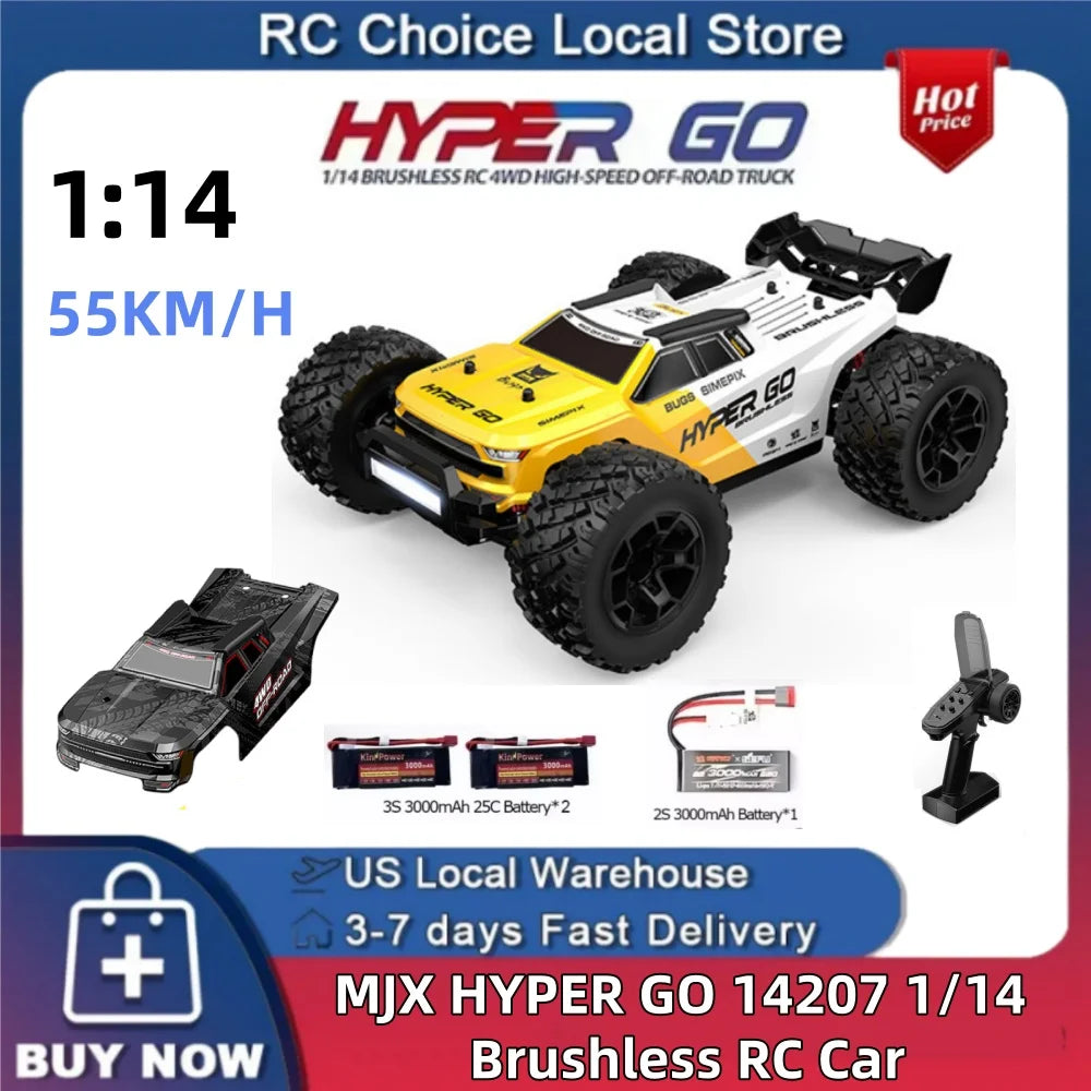 MJX Hyper Go 14207 1/14 Brushless RC Car RTR Dual Car Shells 4WD Off-Road Vehicle Professional Proportional Control RC Car