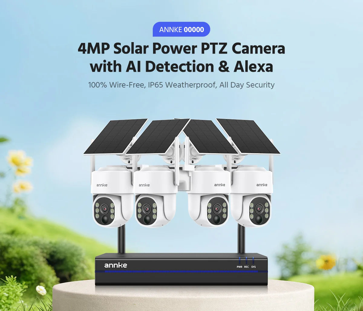 Annke 4MP Wireless PT Solar Camera 16CH NVR 2.4G&5.8G dual-band Security Camera Solar Built-in Battery wireless camera system