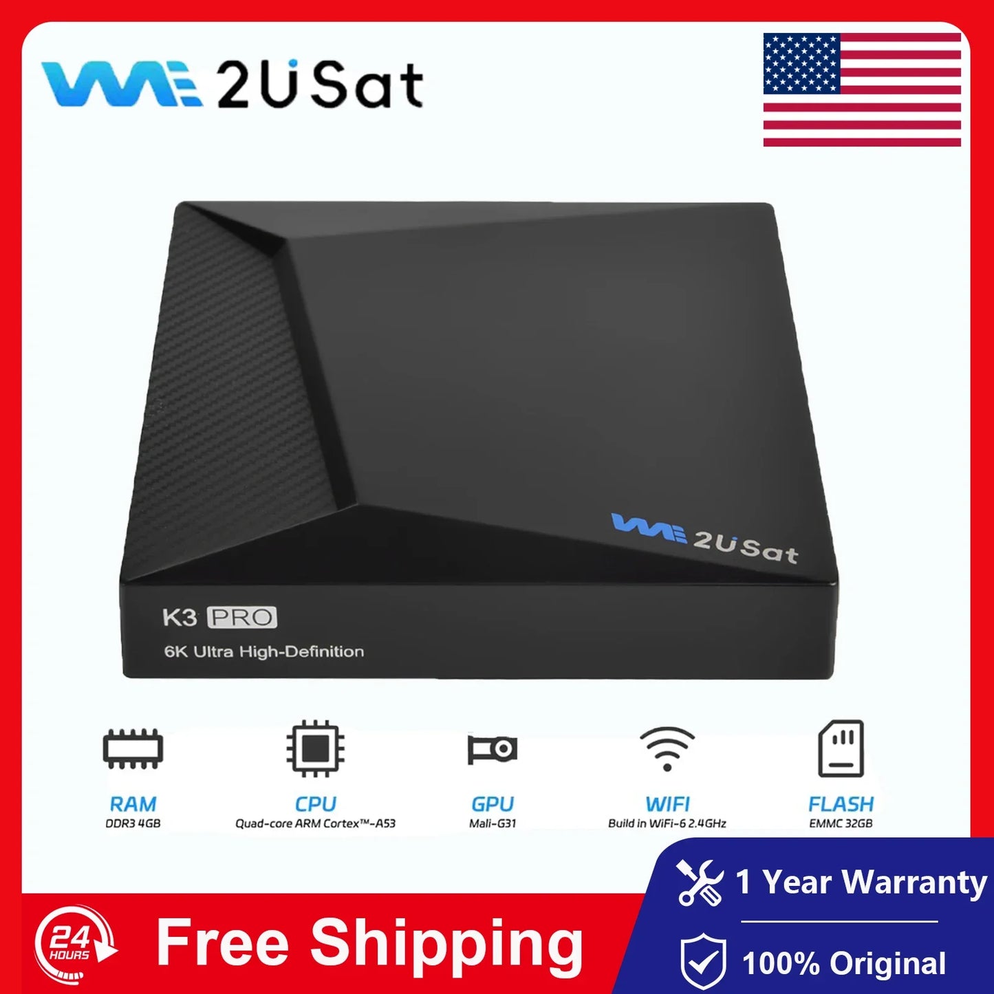 We2USat K3 Pro Android Smart TV Box Streaming Media Player Build in WiFi+Voice Remote Control Better Than Vseebox V5 PRO Free Ch