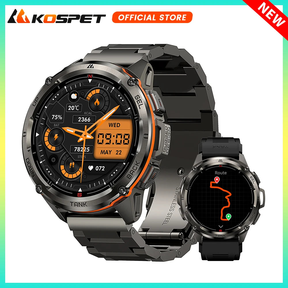 2025 Original KOSPET TANK T3 Ultra GPS Smart Watch for Men Rugged Smartwatch 470mAh Fitness AMOLED Bluetooth Electronic Watches