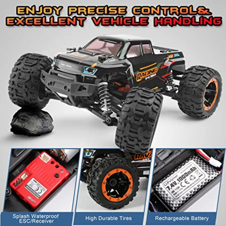 Remote Control Car 16889, 1:16 Scale 2.4GHz RC Cars 4x4 Off Road Trucks, Waterproof RTR RC Monster Truck 36KM/H, Toys for and A