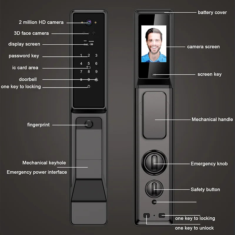 Waterproof Outdoor Smart  Lock Wifi Alexa Tuya APP Aluminium Alloy Material Fingerprint Password Smart Door Lock With Camera