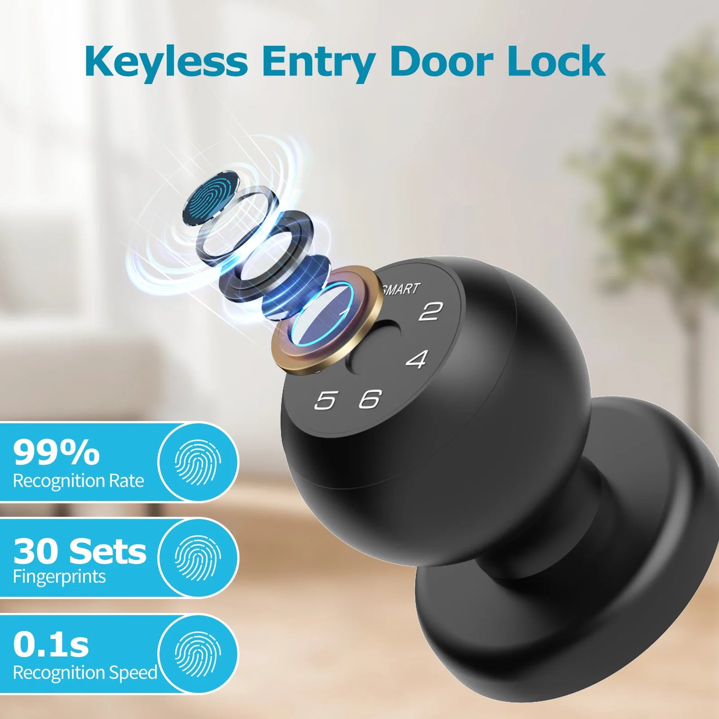Viladepot Ball Shaped Smart Lock Fingerprint Door Lock App Control Passcode Unlock Electronic Touchscreen Keypad Indoor