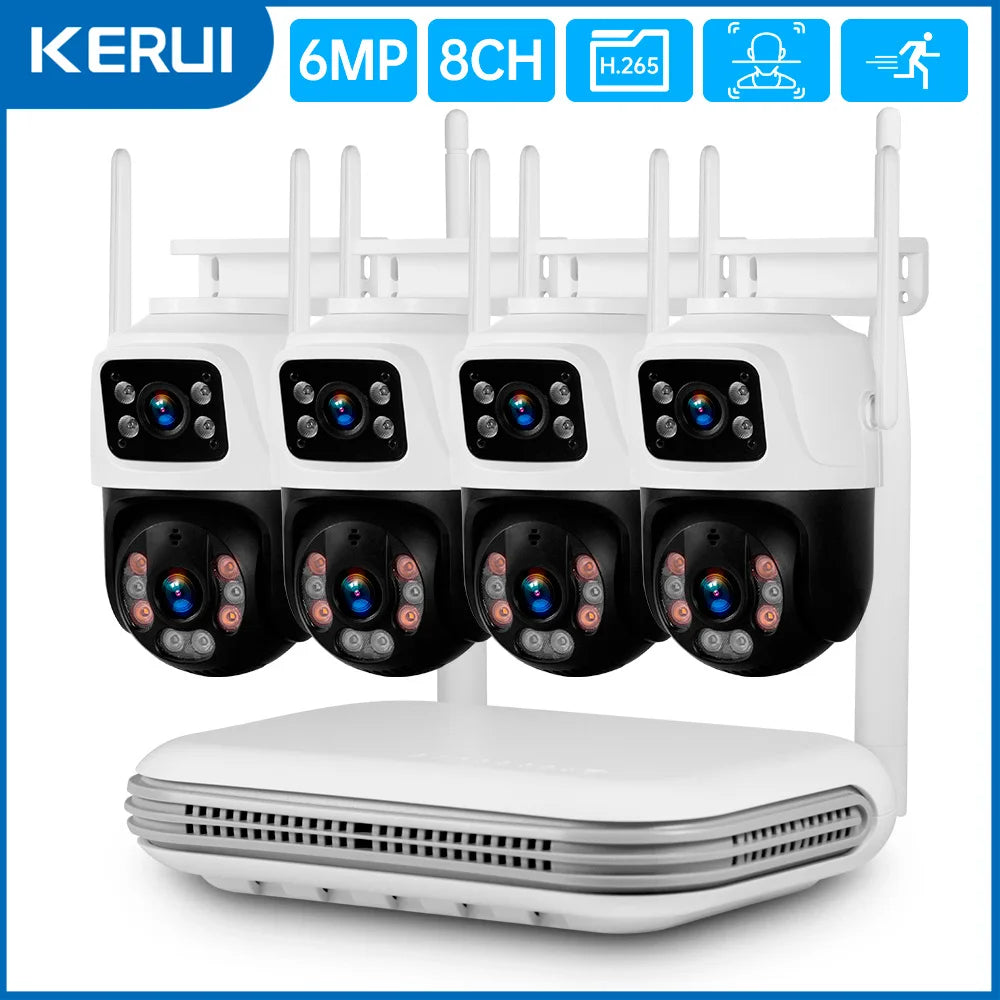 KERUI 6MP HD Dual Lens WIFI IP Camera 8CH NVR Wireless Home Security Camera System Kit Surveillance CCTV Night Vision