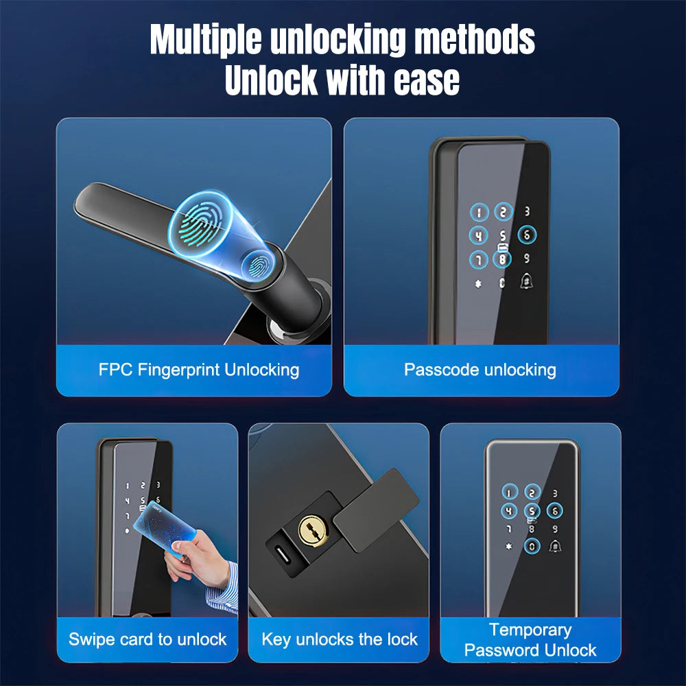 Smart Fingerprint Door Handle Lock TTLock App Bluetooth Keyless Lock Anti-peep Virtual Password IC Card Key Access Smart Lock for Apartment Front Door