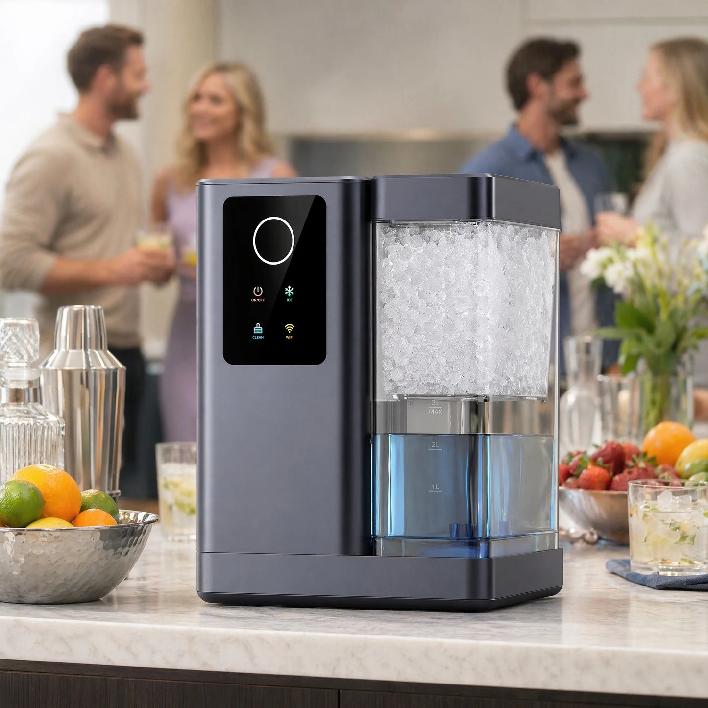 Nugget Ice Maker Countertop with APP & Voice Control, Self Cleaning Ice Machine with 3L Large Water Tank, 40 Lbs/24H Soft Chewable Ice, Portable Pebble Ice Maker for Home, Kitchen and Party