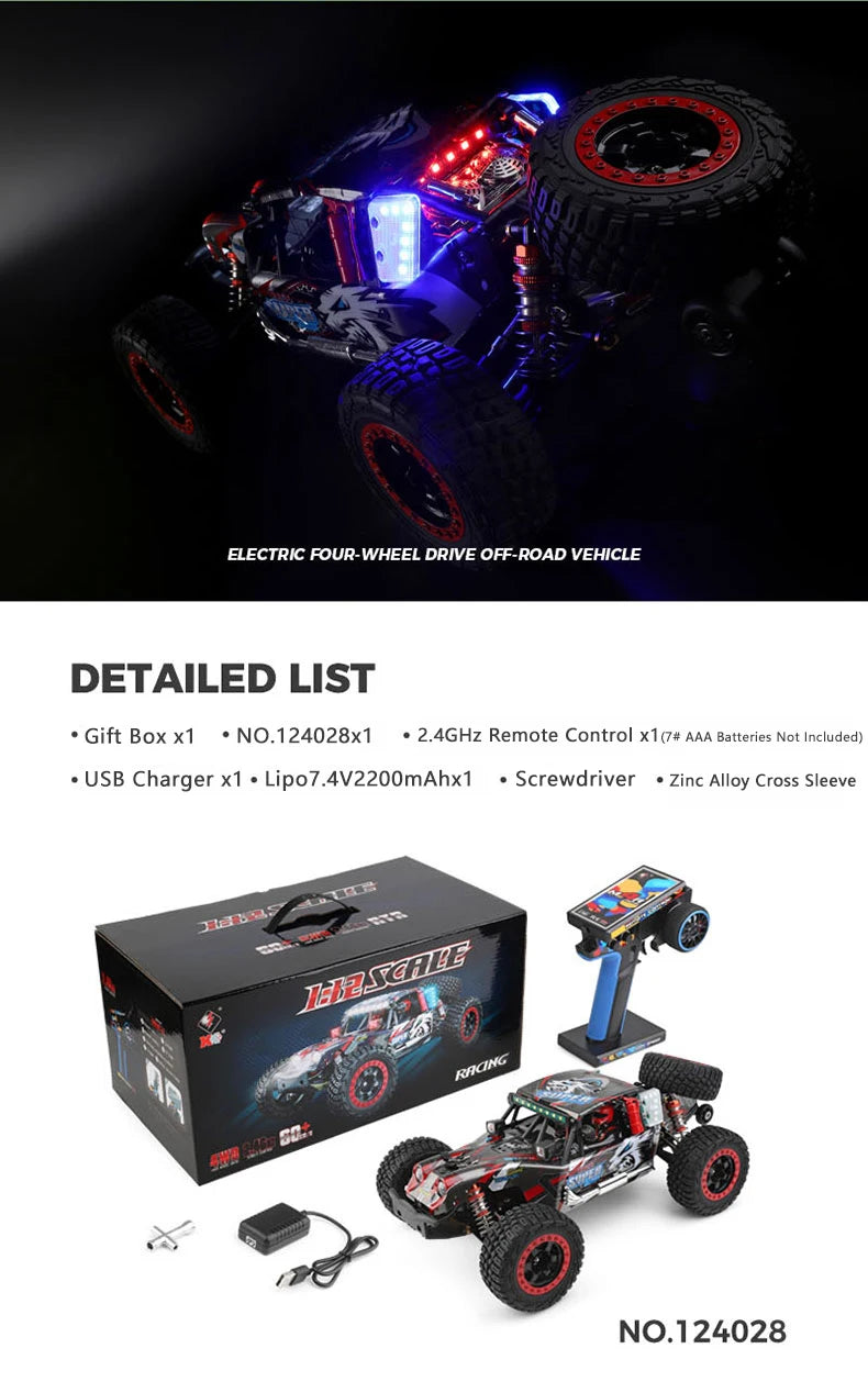 WLtoys 1/12 124028 RC Car 60KM/H High Speed 4WD Brushless Remote Control Vehicle 4x4 Off-road Crawler Model Toys for Adults
