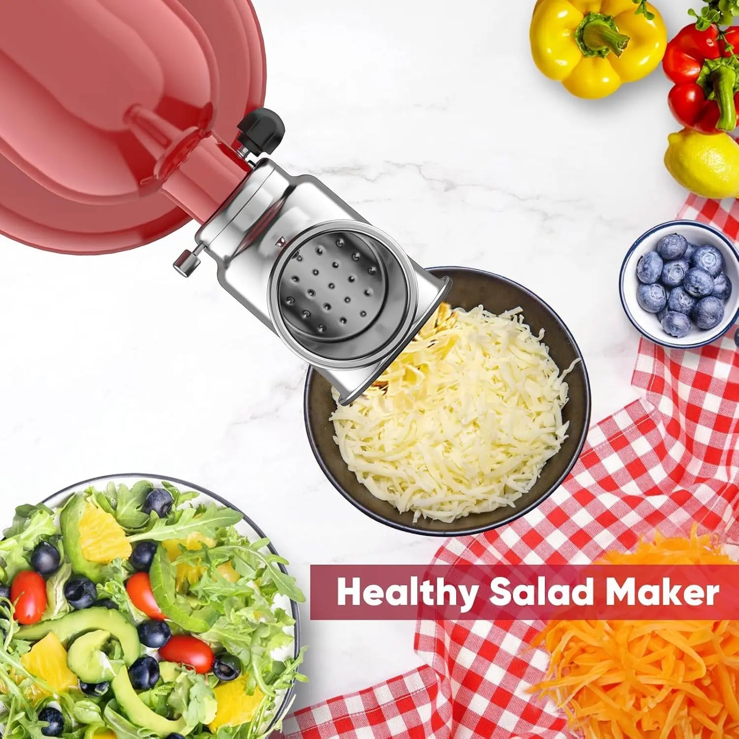 Stainless Steel Slicer Shredder Attachment for KitchenAid Stand Mixers Salad Maker Grinding Powder with 4 Blades