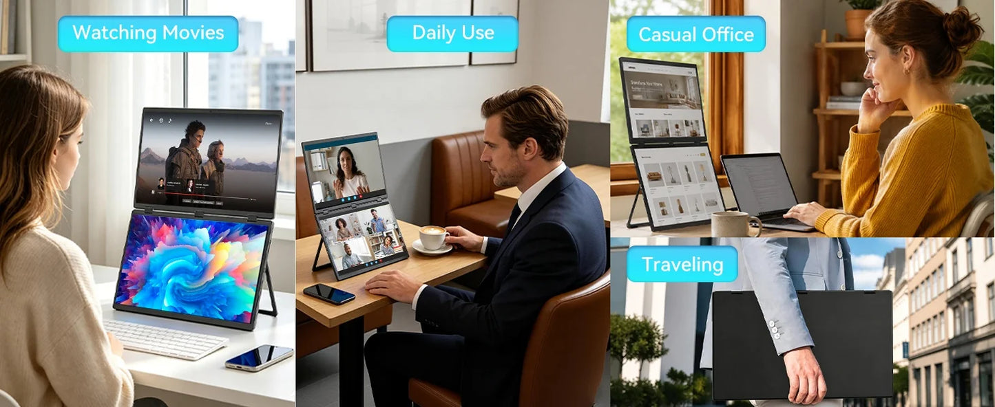 UPERFECT Delta 100HZ Dual Portable Monitor 18.5' 1080P FHD IPS Folding Stacked Triple Laptop Screen Extender USB-C Plug & Play Travel Extended Computer Display For Laptop PC Windows Mac W/Stand & VESA Mountable