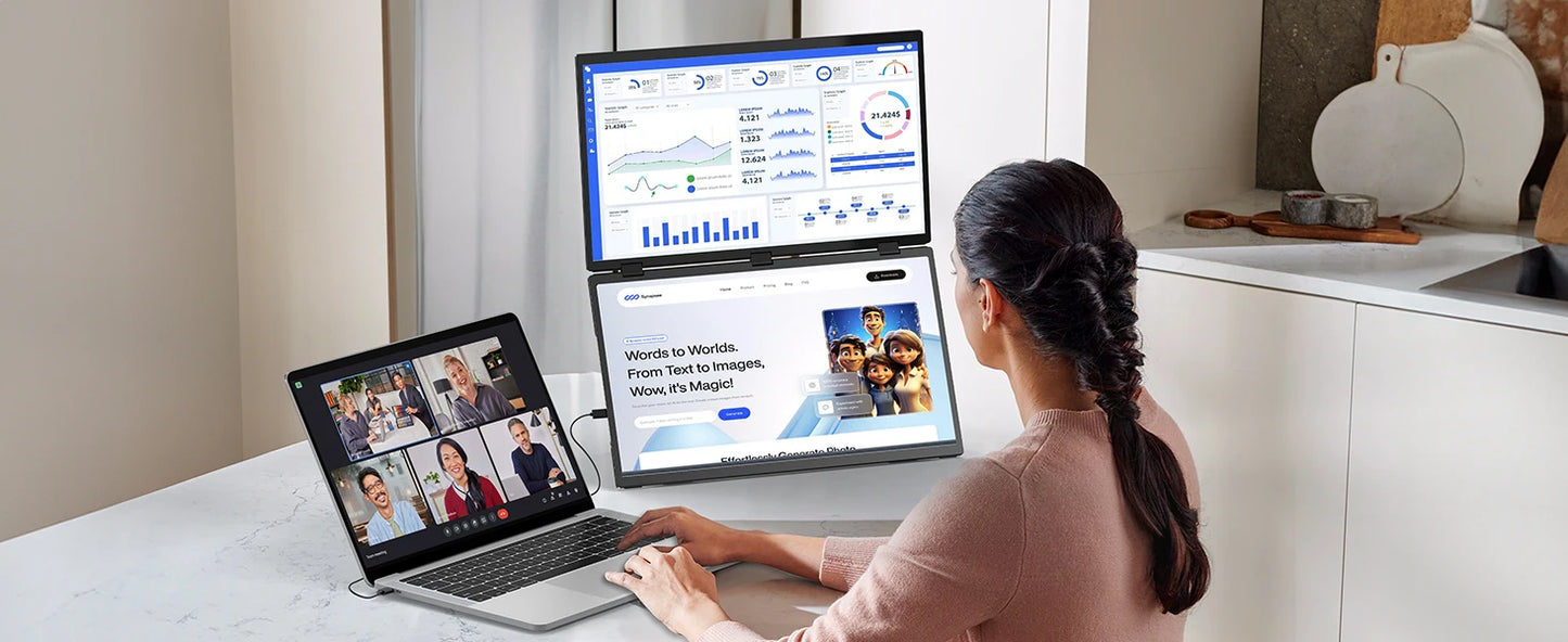 UPERFECT Delta 100HZ Dual Portable Monitor 18.5' 1080P FHD IPS Folding Stacked Triple Laptop Screen Extender USB-C Plug & Play Travel Extended Computer Display For Laptop PC Windows Mac W/Stand & VESA Mountable
