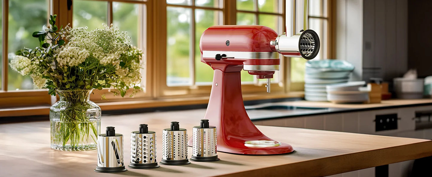 Stainless Steel Slicer Shredder Attachment for KitchenAid Stand Mixers Salad Maker Grinding Powder with 4 Blades