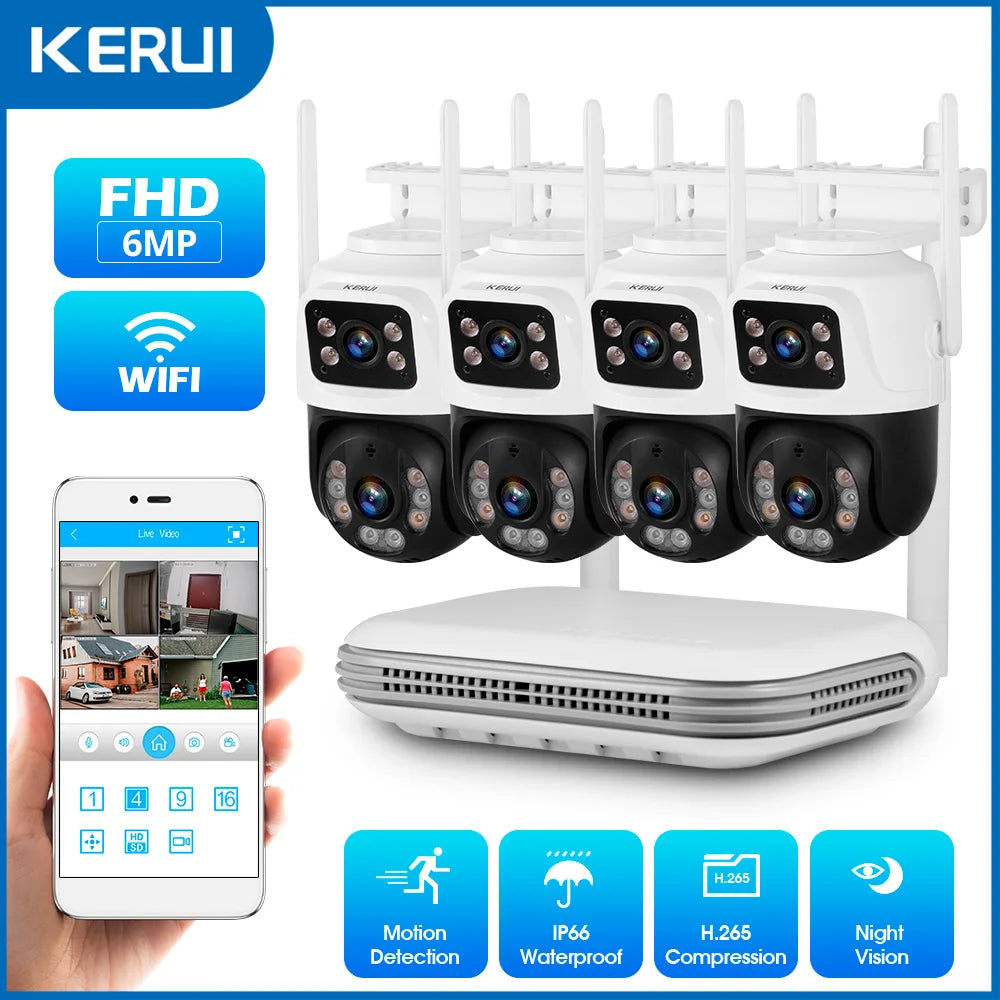 KERUI 6MP HD Dual Lens WIFI IP Camera 8CH NVR Wireless Home Security Camera System Kit Surveillance CCTV Night Vision