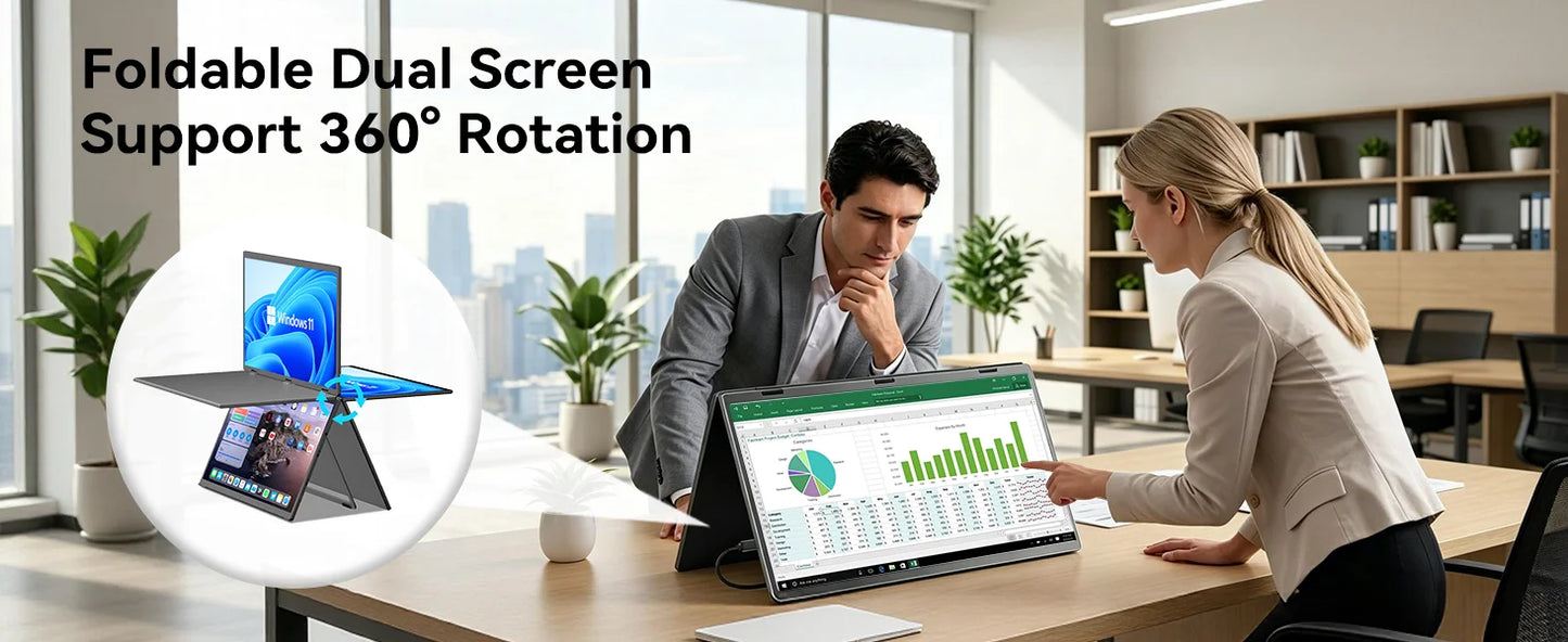 UPERFECT Delta 100HZ Dual Portable Monitor 18.5' 1080P FHD IPS Folding Stacked Triple Laptop Screen Extender USB-C Plug & Play Travel Extended Computer Display For Laptop PC Windows Mac W/Stand & VESA Mountable