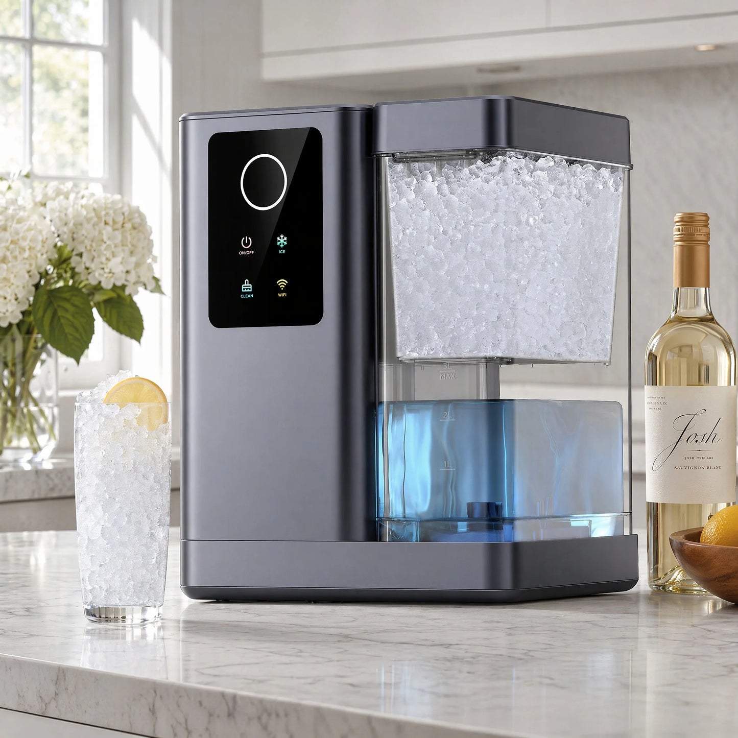 Nugget Ice Maker Countertop with APP & Voice Control, Self Cleaning Ice Machine with 3L Large Water Tank, 40 Lbs/24H Soft Chewable Ice, Portable Pebble Ice Maker for Home, Kitchen and Party