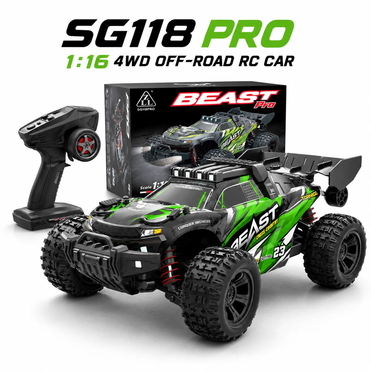 4WD Carbon Brush RC Off Road Car 35KM/H 2.4G Proportional Remote 80M Range Metal Differential Aluminum Alloy Chassis LED Headlight