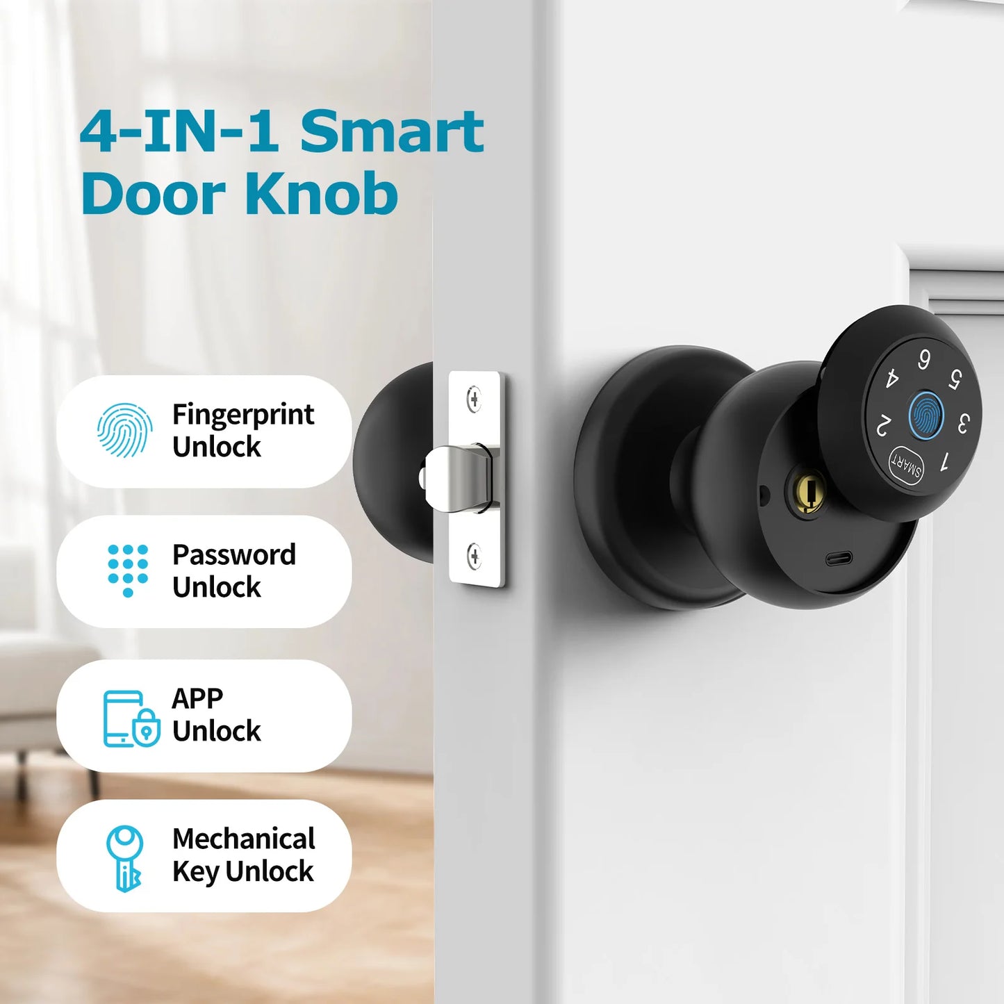 Viladepot Ball Shaped Smart Lock Fingerprint Door Lock App Control Passcode Unlock Electronic Touchscreen Keypad Indoor