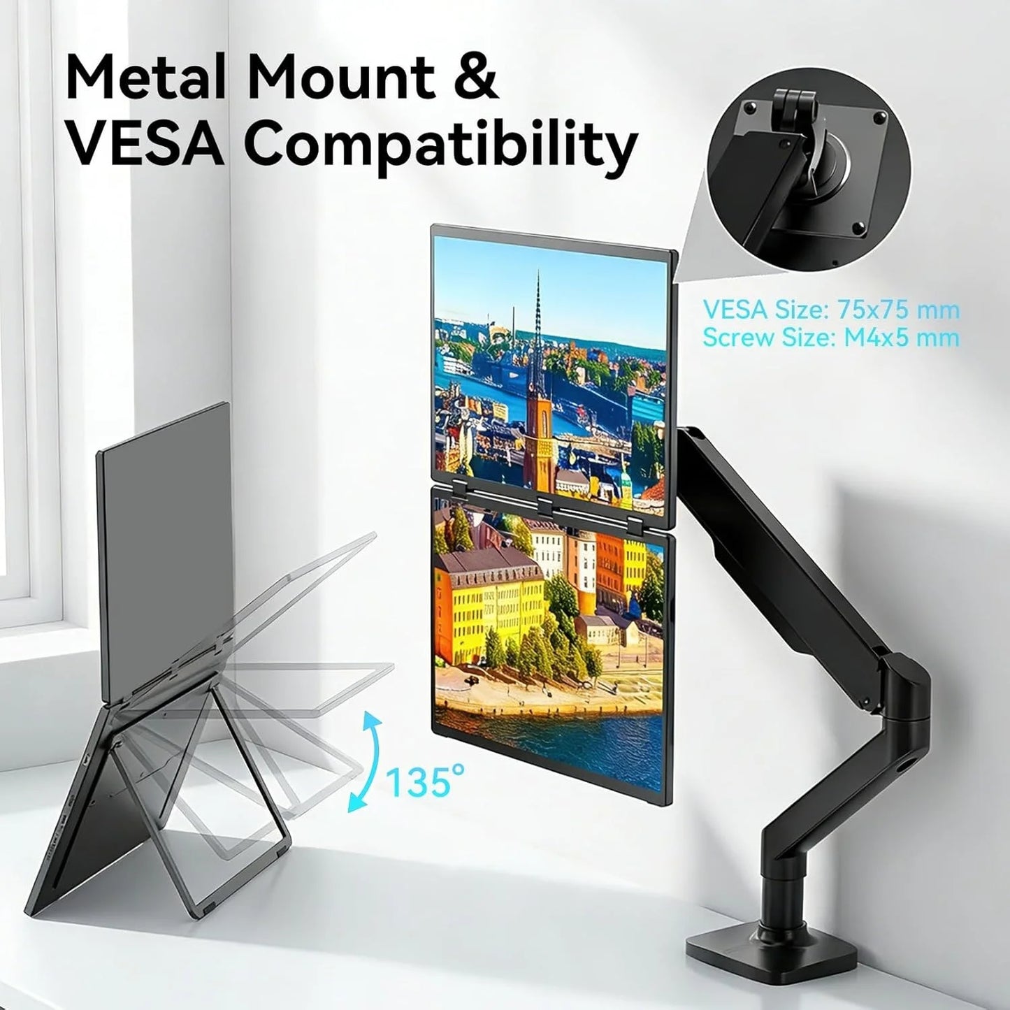 UPERFECT Delta 100HZ Dual Portable Monitor 18.5' 1080P FHD IPS Folding Stacked Triple Laptop Screen Extender USB-C Plug & Play Travel Extended Computer Display For Laptop PC Windows Mac W/Stand & VESA Mountable