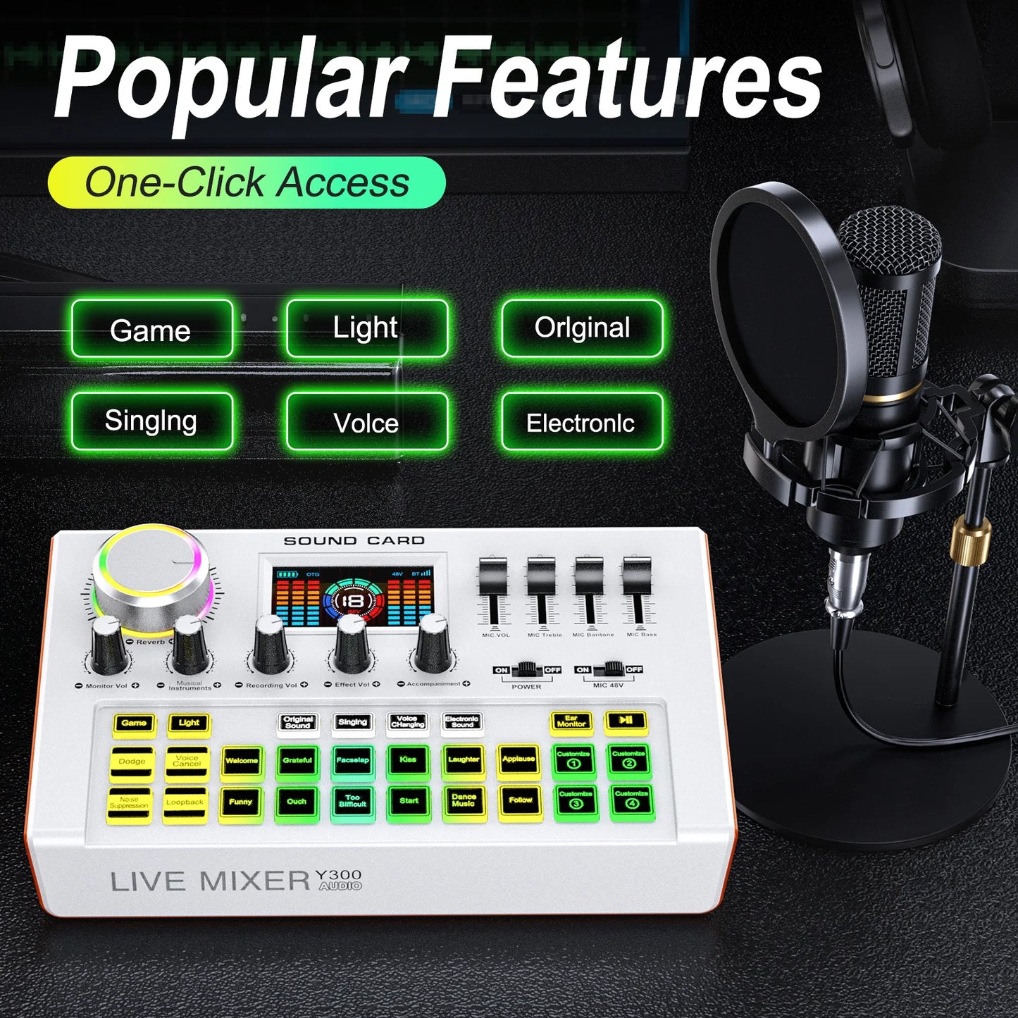 TENLAMP Y300 BM800 Podcast Microphone Bundle with Live Sound Card Audio Mixer Professional 3.5mm Condenser Mic for PC Smartphone Laptop Vlog Recording Live Streaming YouTube Karaoke Gaming Studio Setup