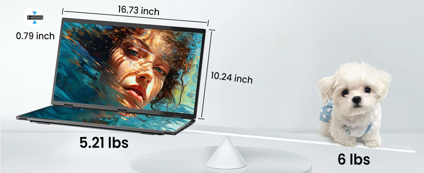 UPERFECT Delta 100HZ Dual Portable Monitor 18.5' 1080P FHD IPS Folding Stacked Triple Laptop Screen Extender USB-C Plug & Play Travel Extended Computer Display For Laptop PC Windows Mac W/Stand & VESA Mountable
