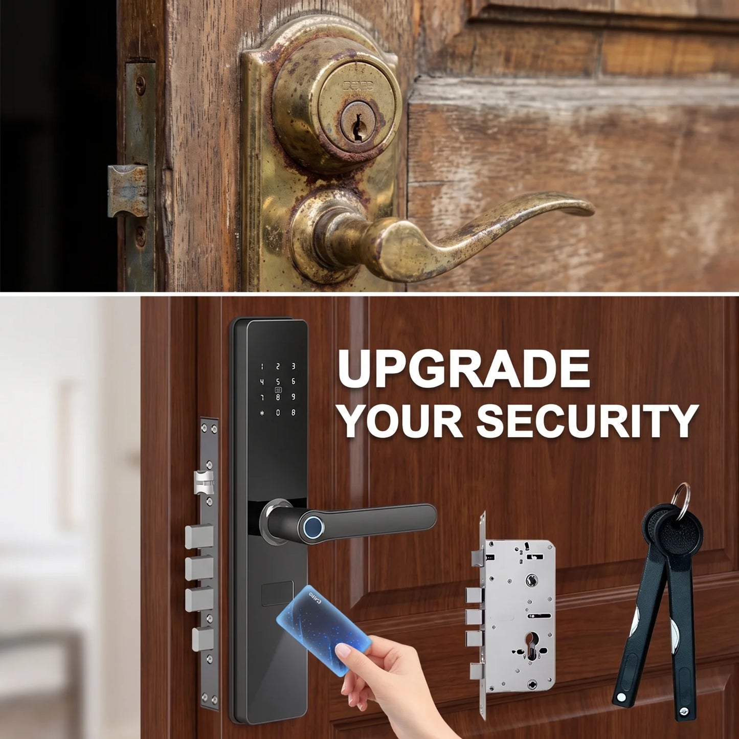 Smart Fingerprint Door Handle Lock TTLock App Bluetooth Keyless Lock Anti-peep Virtual Password IC Card Key Access Smart Lock for Apartment Front Door