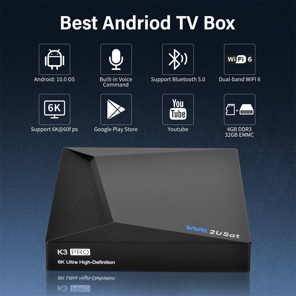 We2USat K3 Pro Android Smart TV Box Streaming Media Player Build in WiFi+Voice Remote Control Better Than Vseebox V5 PRO Free Ch