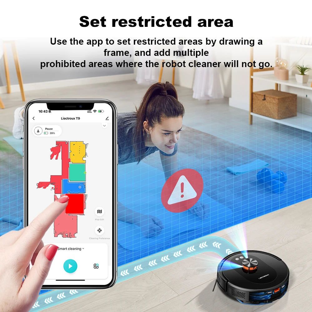 2026 Upgrade Liectroux T9 Robot Vacuum Cleaner Mop, LDS Navigation, 6500Pa, Multi-Floor Mapping, Carpet Boost, Anti-Tangle Brush