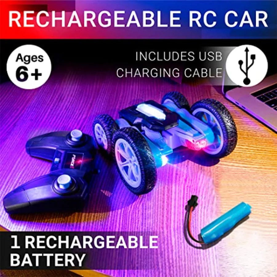 LED Remote Control Car for - Double Sided Driving Fast RC Cars 360 Flips, Outdoor 4WD Off Road Stunt RC Car, All Terrain Tires,