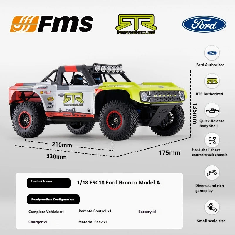 FMS Ford Fierce Horse 1/18 Brush Remote Control Short Truck Simulation RC Car Climbing Off-Road Vehicle Model Racing Car Toy