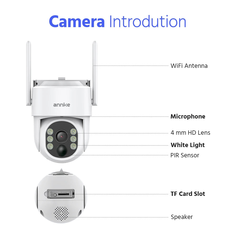 Annke 4MP Wireless PT Solar Camera 16CH NVR 2.4G&5.8G dual-band Security Camera Solar Built-in Battery wireless camera system