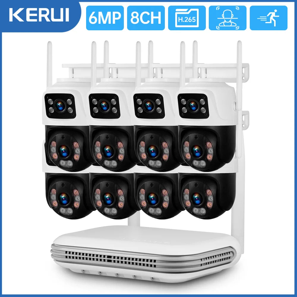 KERUI 6MP HD Dual Lens WIFI IP Camera 8CH NVR Wireless Home Security Camera System Kit Surveillance CCTV Night Vision
