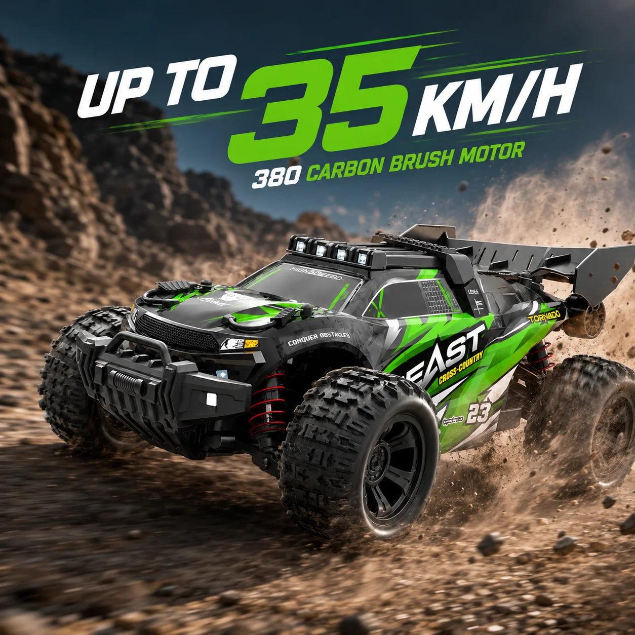 4WD Carbon Brush RC Off Road Car 35KM/H 2.4G Proportional Remote 80M Range Metal Differential Aluminum Alloy Chassis LED Headlight