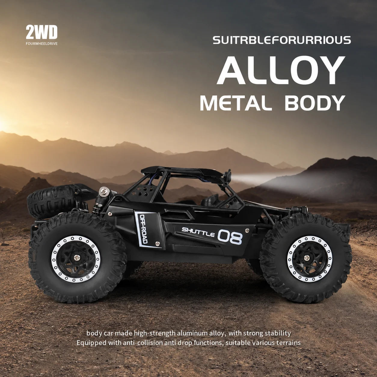 ZNLYRION 1:16 Alloy RC Off Road Car 2.4G Wireless Remote Control High Speed Buggy With LED Light Shock Absorber Kids Toy Racing Vehicle