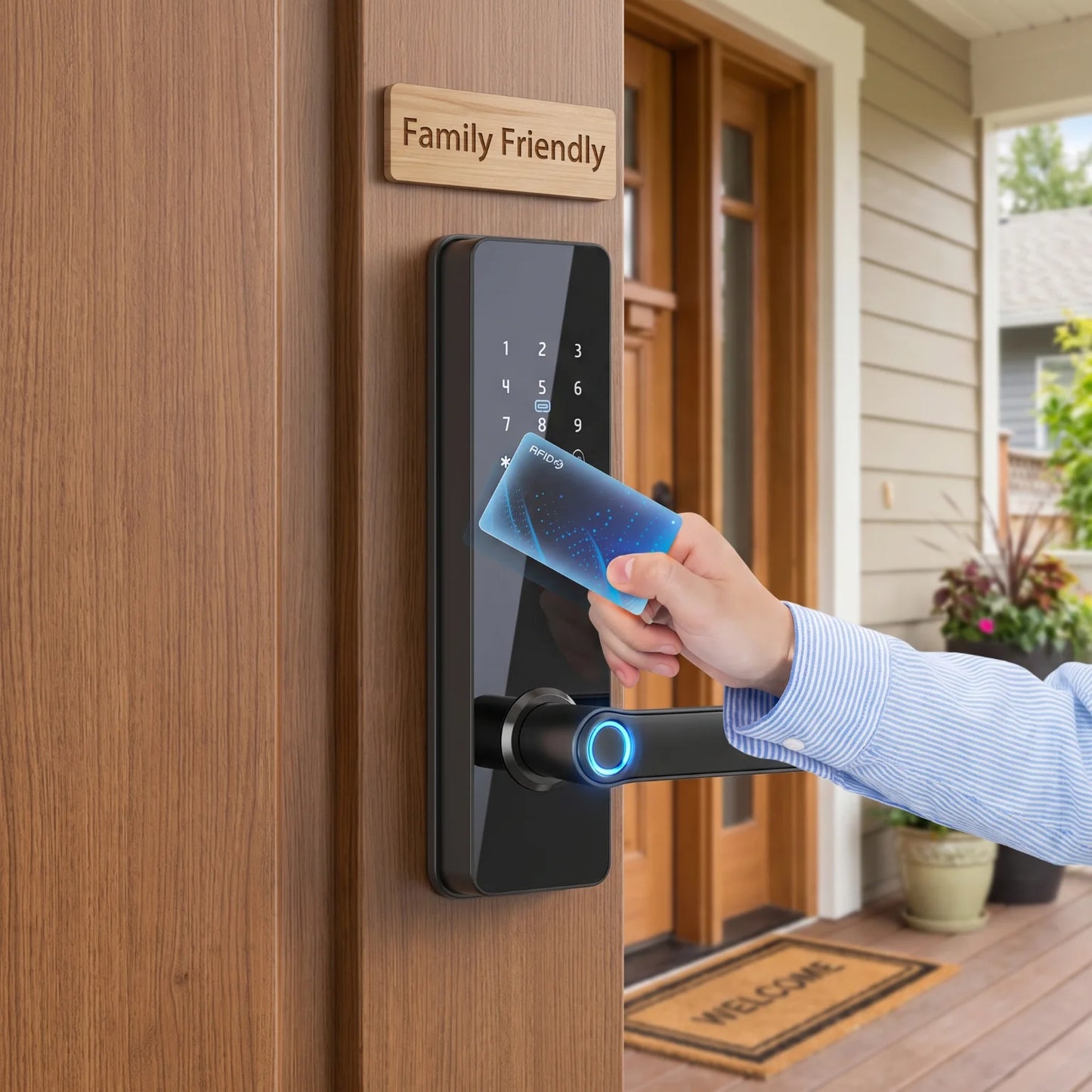 Smart Fingerprint Door Handle Lock TTLock App Bluetooth Keyless Lock Anti-peep Virtual Password IC Card Key Access Smart Lock for Apartment Front Door