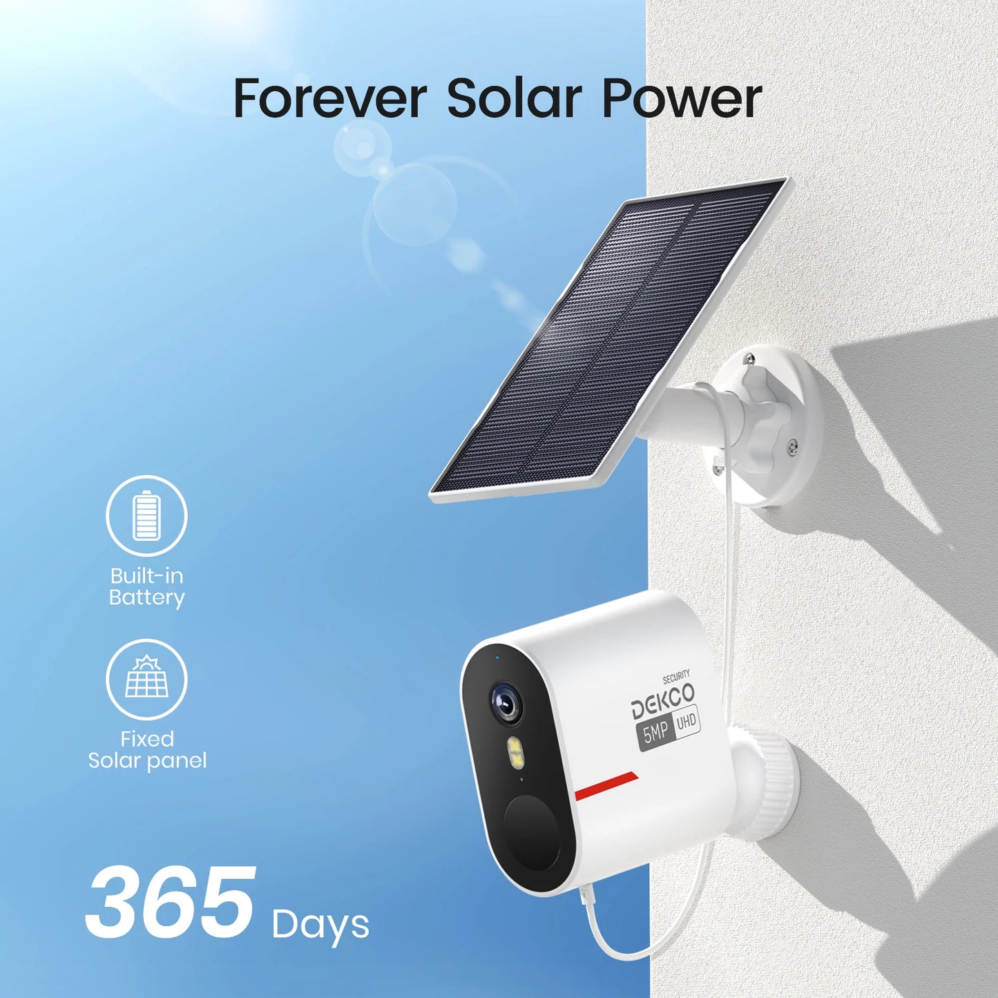 Dekco 3K/5MP Wireless Solar Camera System 4 Cam Kit Outdoor Solar Security Camera Set Color Night Vision 2-Way Talk CCTV Cam
