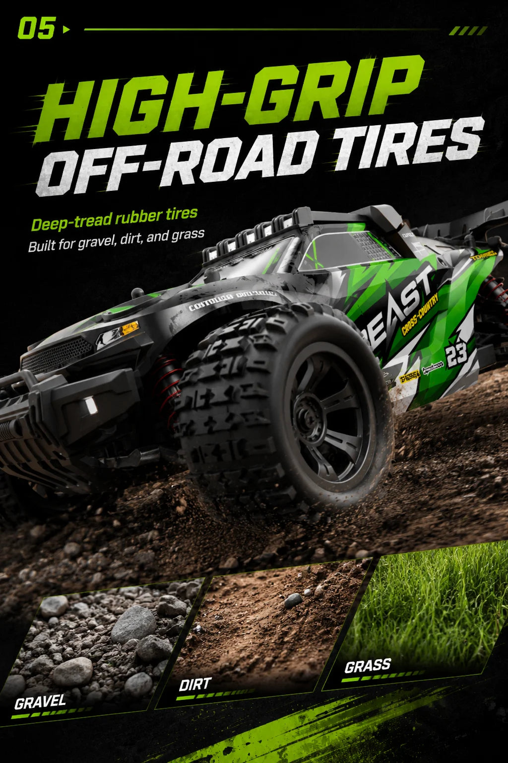 4WD Carbon Brush RC Off Road Car 35KM/H 2.4G Proportional Remote 80M Range Metal Differential Aluminum Alloy Chassis LED Headlight