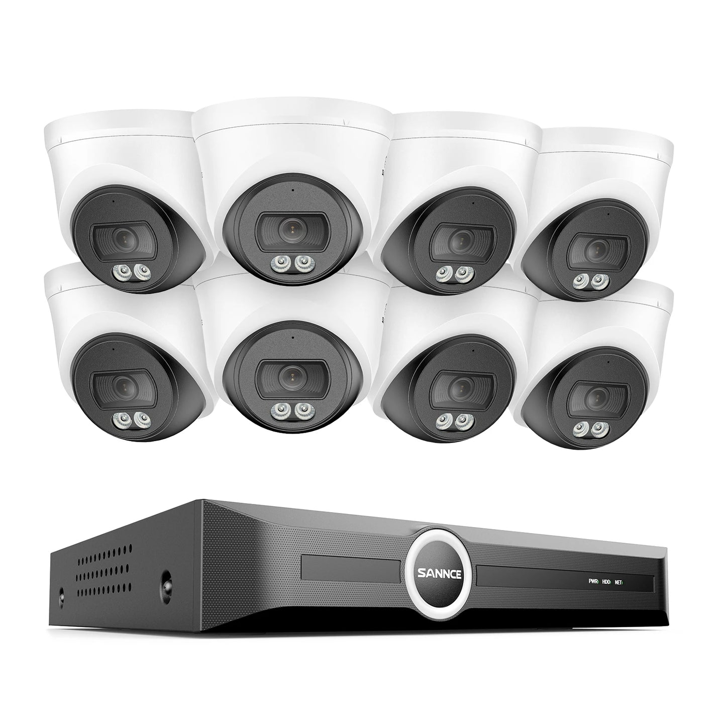 SANNCE 8MP PoE Security Camera Outdoor,8CH NVR with 2.8mm 4k home surveillance cameras ,H.265 Two-Way Audio,AI Human Vehicle Detection ,128° Dual Light Night Vision CCTV Surveillance Camera ONVIF