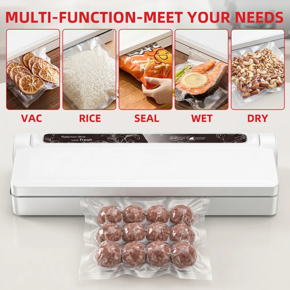 90W High Power Vacuum Sealer 62KPA Strong Suction Digital Countdown Dry & Wet Food Sealer Machine with 20pcs Bags for Home Refrigerator Sous Vide Cooking