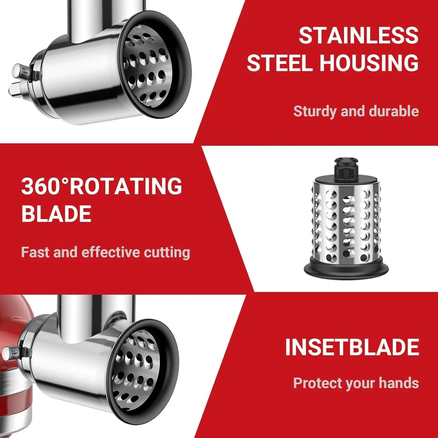 Stainless Steel Slicer Shredder Attachment for KitchenAid Stand Mixers Salad Maker Grinding Powder with 4 Blades