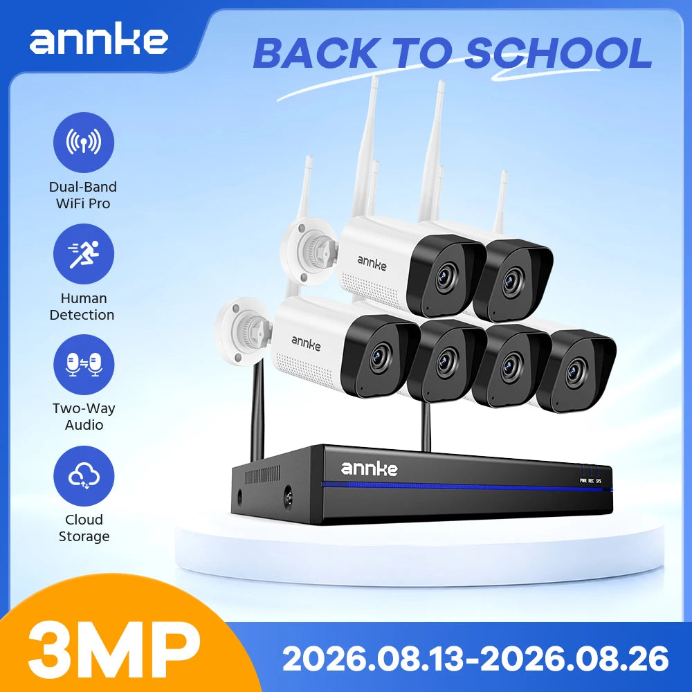 ANNKE WiFi Video Surveillance System with 5MP NVR 3MP IP Cameras Audio Recording Security Cameras AI Detection CCTV Cameras Kit