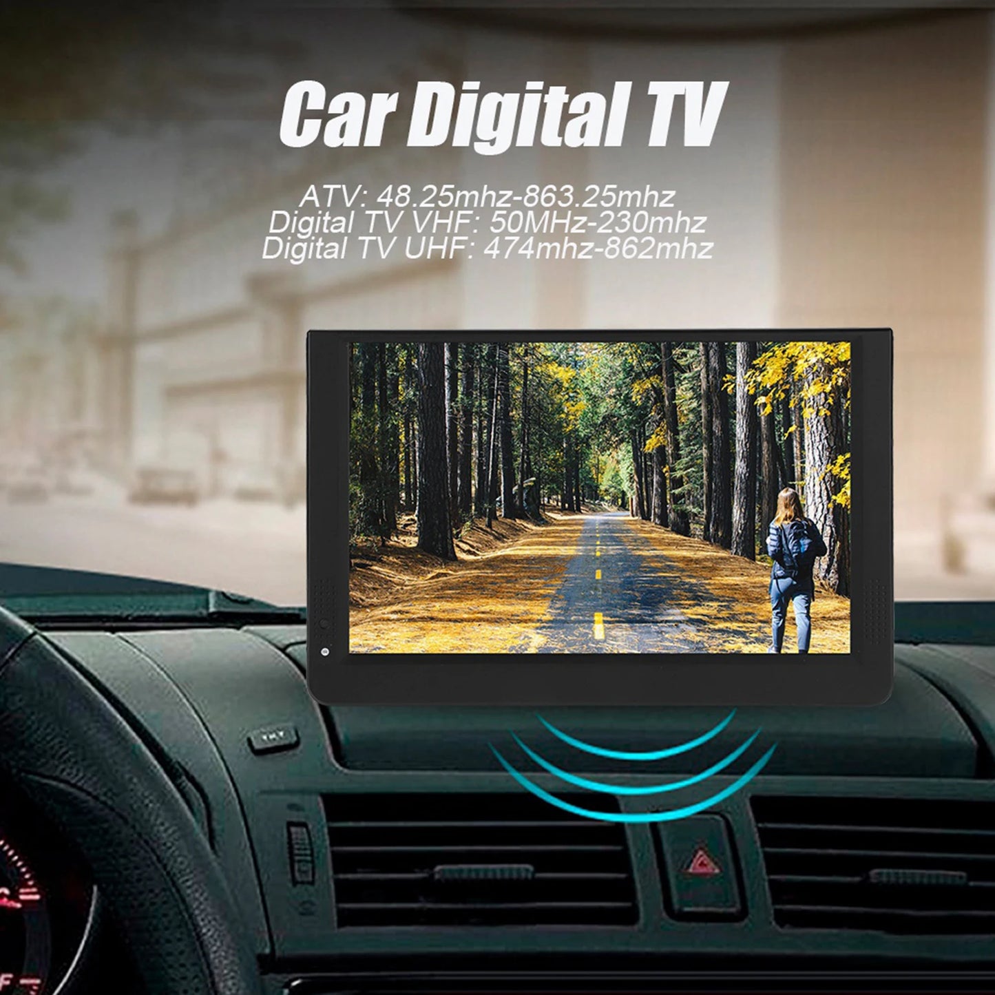 Car Digital TV 12in Color Screen 1080P Car Digital TV ATV/UHF/VHF Stereo Surrounding Car Television Car Television Portable TV