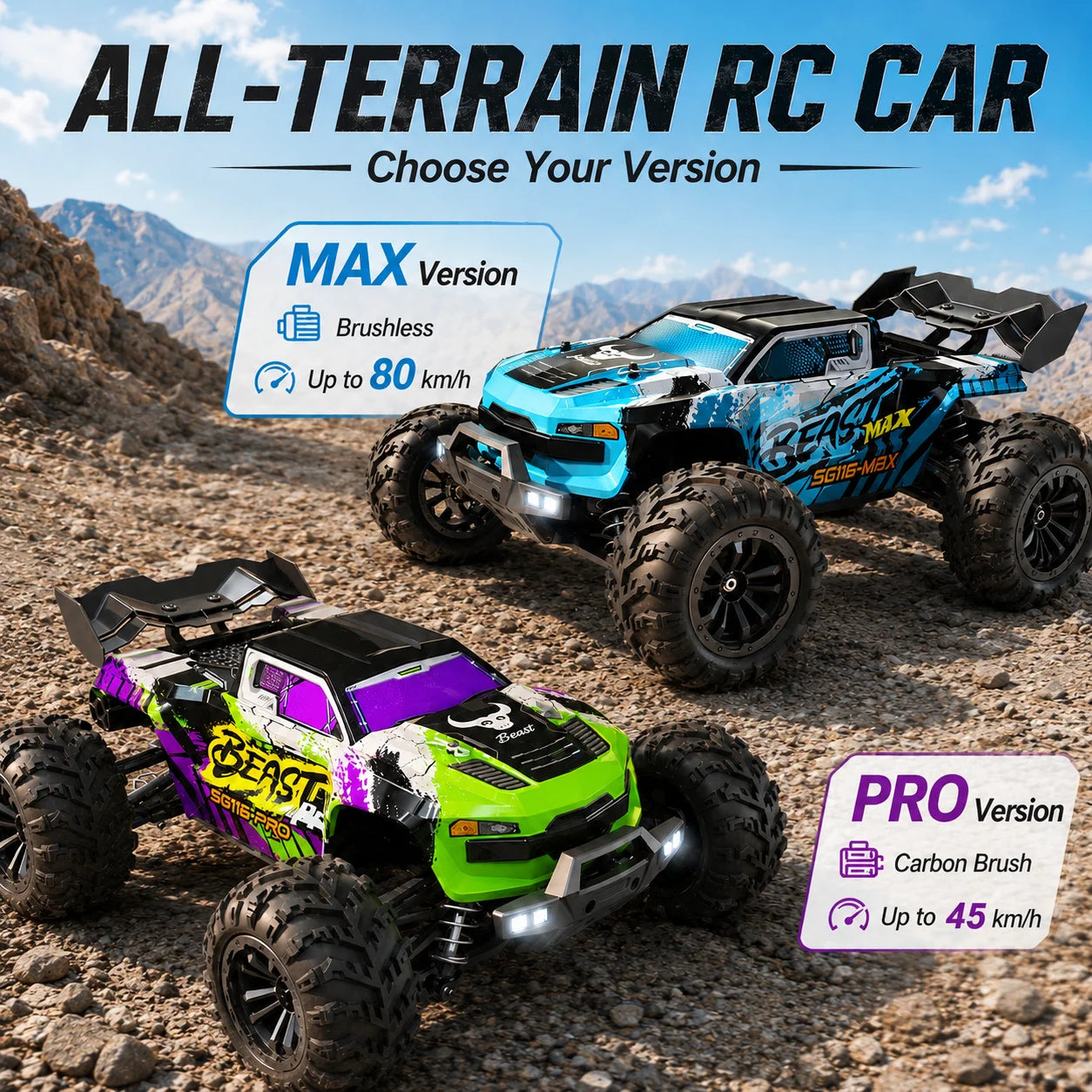 ZNLYRION RC Buggy 1:16 4 Wheel Drive Off-Road SG116MAX PRO Vehicle Optional Brushless Motor Anti-Slip Tire Remote Control Racing Truck