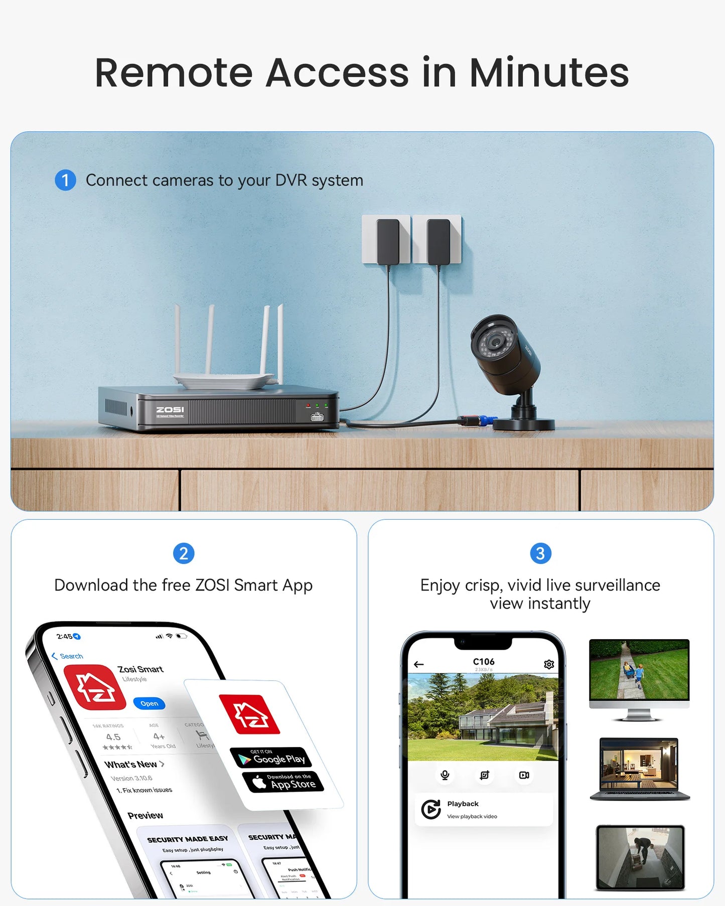ZOSI 8CH 1080P Security Camera System 4-in-1 H.265+ DVR Outdoor IP66 Waterproof CCTV Cameras with IR Night Vision LEDs Home Surveillance System