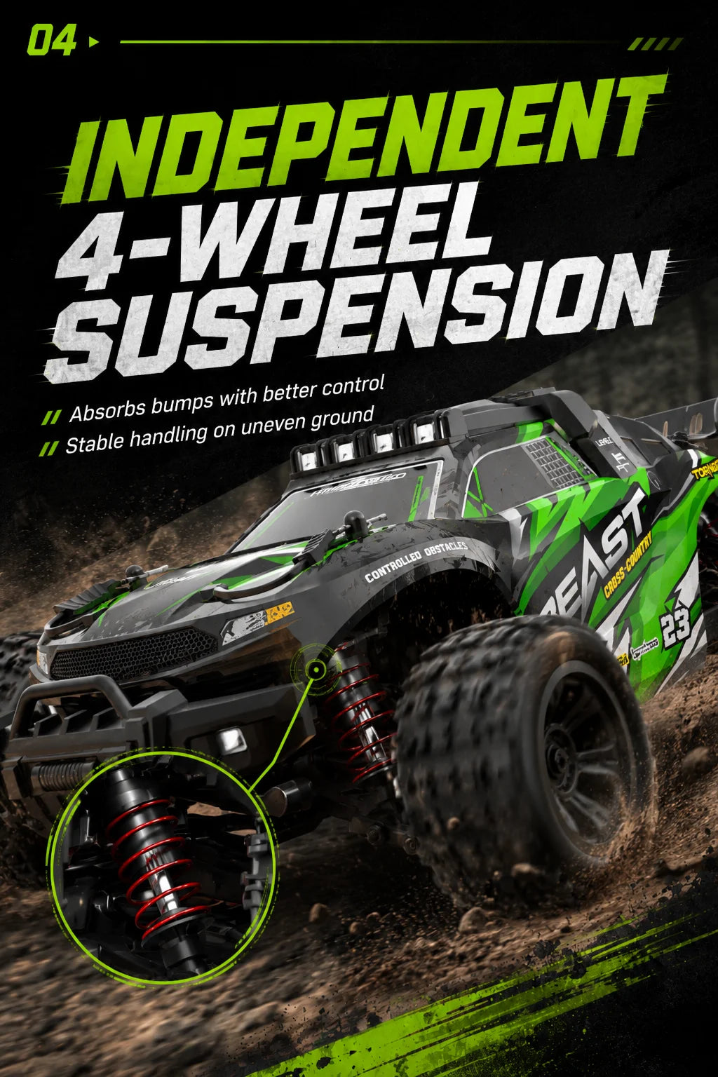 4WD Carbon Brush RC Off Road Car 35KM/H 2.4G Proportional Remote 80M Range Metal Differential Aluminum Alloy Chassis LED Headlight