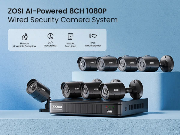 ZOSI 8CH 1080P Security Camera System 4-in-1 H.265+ DVR Outdoor IP66 Waterproof CCTV Cameras with IR Night Vision LEDs Home Surveillance System