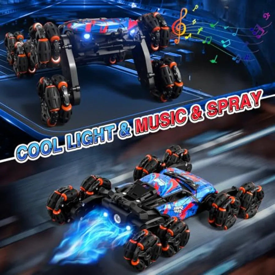 8WD Gesture Sensing RC Stunt Car with Spray and Light and Music for Age 6-8-13, Spider Hand Remote Control Car 2.4Ghz Double-Si