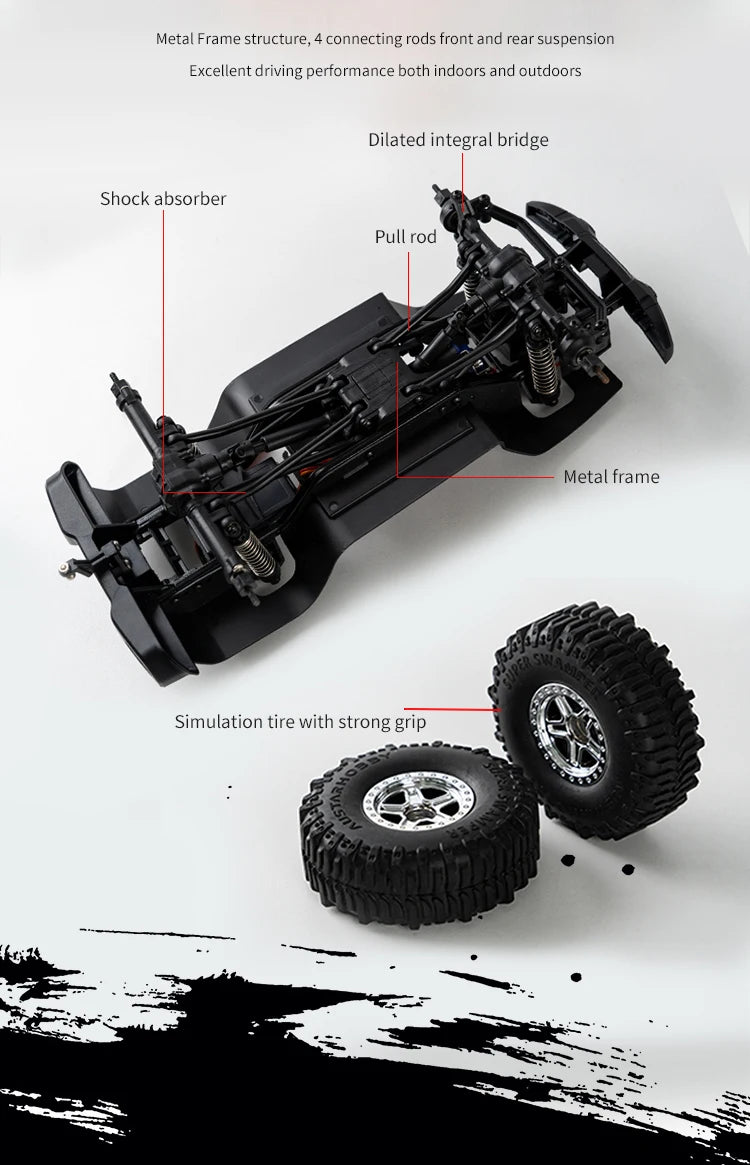 1/18 Scale RC Car C8801 RC Model 2.4G 4WD Simulation Off-Road Crawler Climbing Remote Control Truck with LED Lights Toys