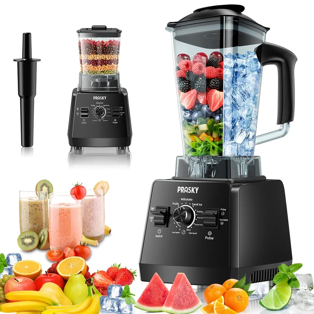 PRASKY 2400W Blender and Grinder Combo 25000RPM Powerful Kitchen 68oz BPA Free 2 Containers Professional  Blenders Ice Crushing