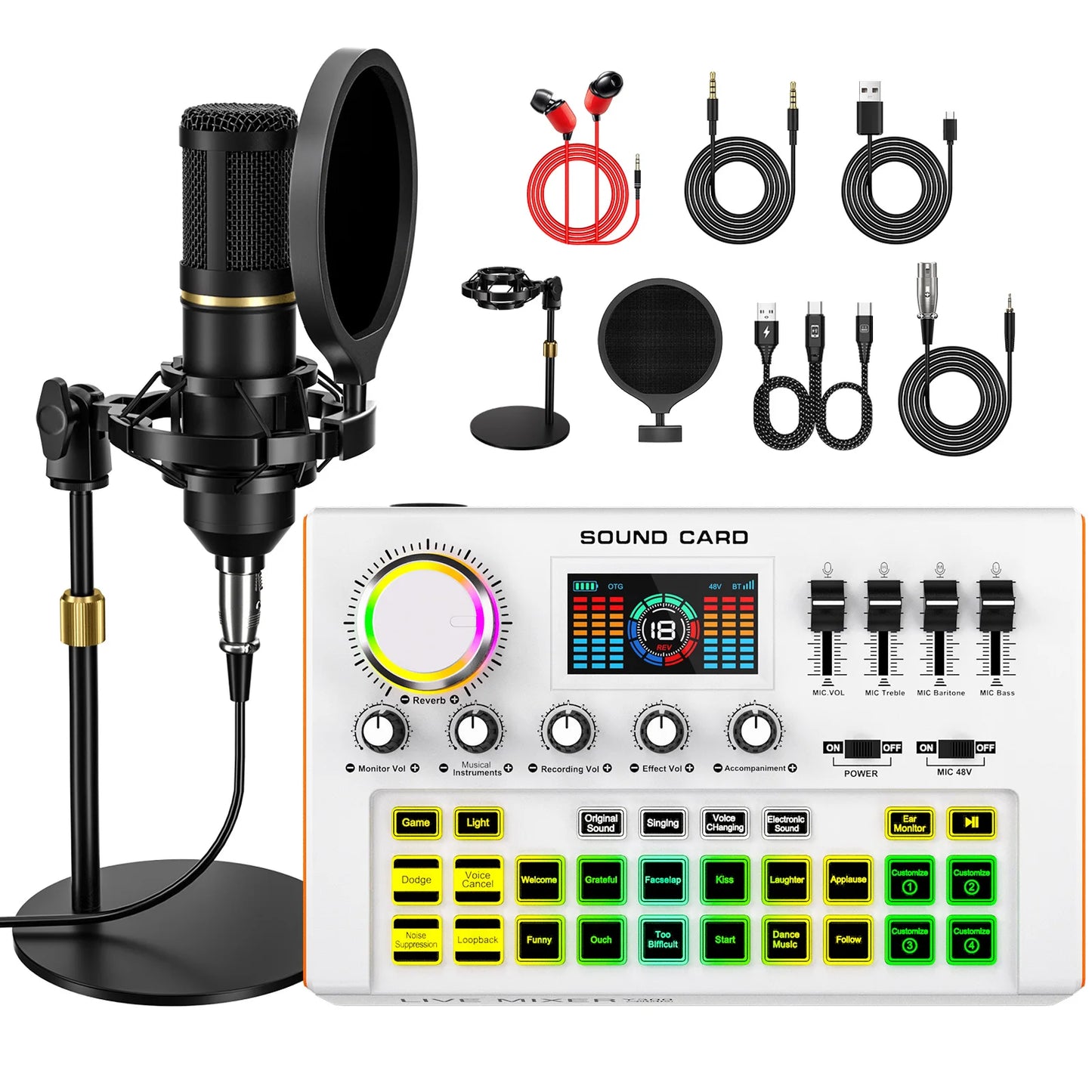 TENLAMP Y300 BM800 Podcast Microphone Bundle with Live Sound Card Audio Mixer Professional 3.5mm Condenser Mic for PC Smartphone Laptop Vlog Recording Live Streaming YouTube Karaoke Gaming Studio Setup