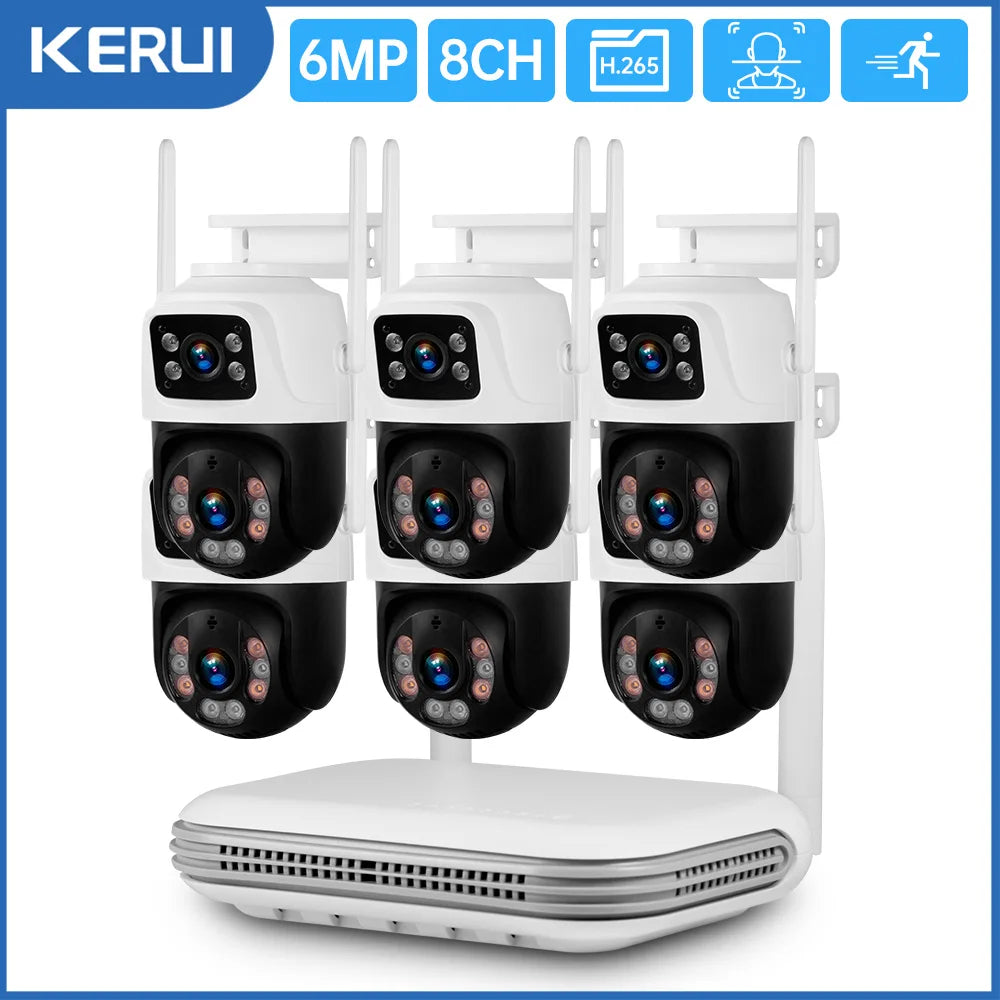 KERUI 6MP HD Dual Lens WIFI IP Camera 8CH NVR Wireless Home Security Camera System Kit Surveillance CCTV Night Vision