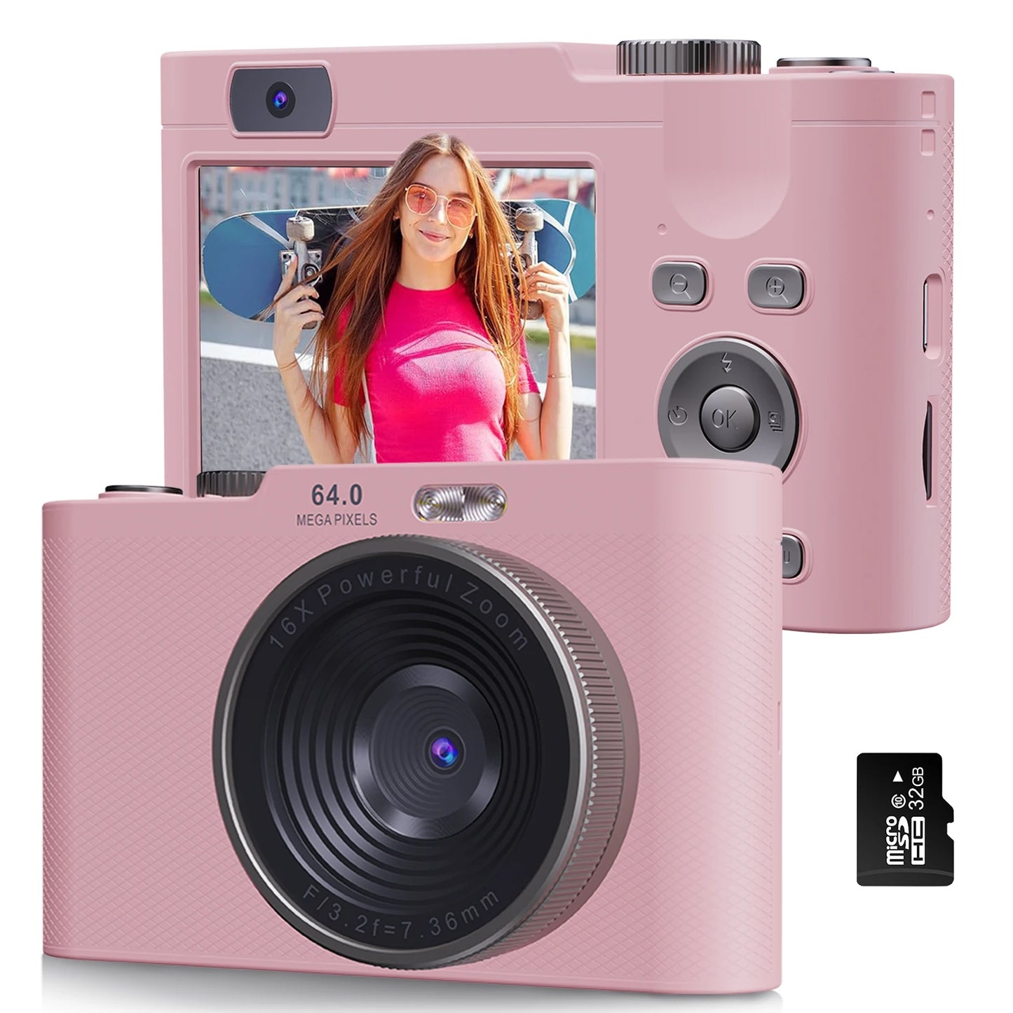 4K30FPS Digital Camera with Autofocus | 48MP Ultra-Compact Vlogging Camera for Photography | 16X Digital Zoom & Image Stabilization | Includes 32GB Micro SD Card & 2x 1200mAh Batteries | Perfect for Beginners